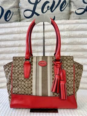 2012 Coach Signature Stripe East West Satchel with Tassel and Hangtag
